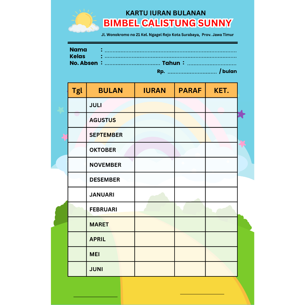 KARTU IURAN SPP/ INFAQ/ IURAN BULAN/ IURAN KAS SD