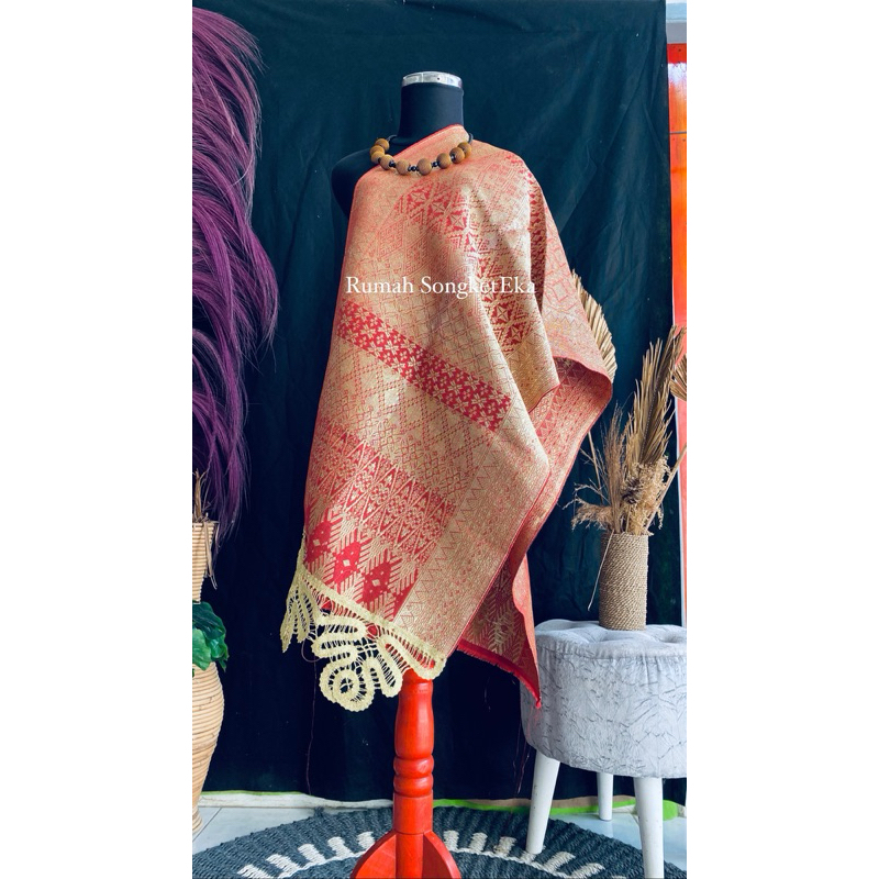 selendang songket bacukia merah gold pudar