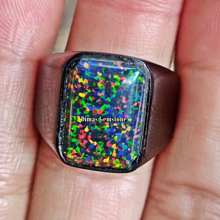 Cincin Batu Kalimaya Kotak Ring Titanium Hitam