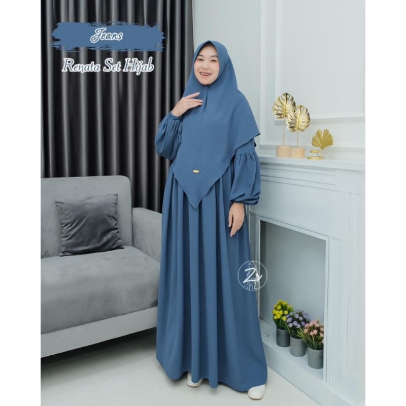 GAMIS/DRESS SET HIJAB RENATA CRINCLE POLOS BY ZIRA ORIGINAL BRAND