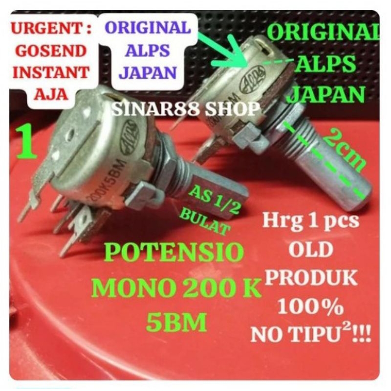 POTENSIO MONO+CT 200K5BM AS SETENGAH BULAT ALPS JAPAN ORIGINAL ASLI VARIABLE TRIMPOT TR FINAL SANKEN