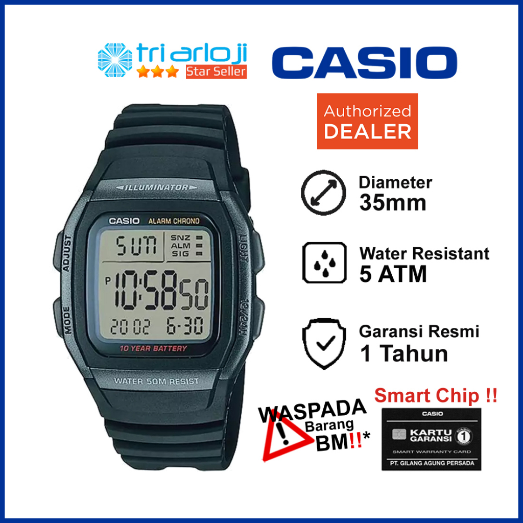 CASIO W-96H-1BVDF Jam Tangan Pria Digital Rubber Hitam W-96H-1B W96H