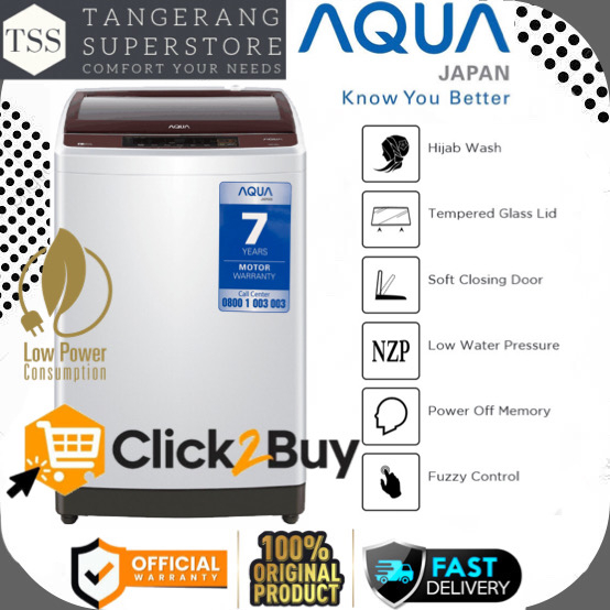 MESIN CUCI AQUA 1 TABUNG AQW-78DD 78DD TEMPERED GLASS DOOR SUPER LOW WATT LAUNDRY AQW78DD 78DD