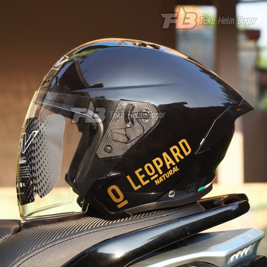 RSV New Wintail BLACK Leopard GOLD HELM HALF FACE HELM MOTOR