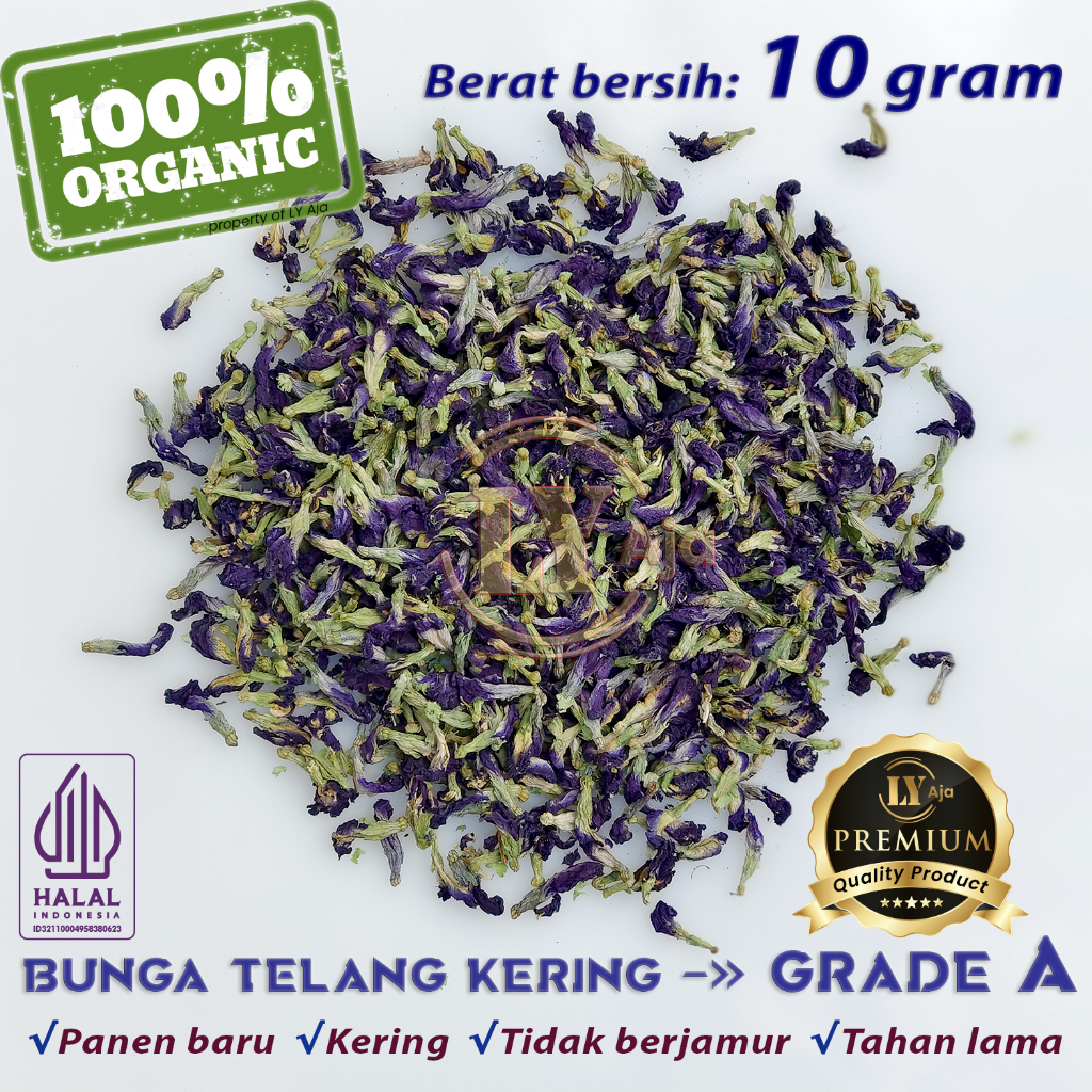 

Teh Bunga Telang Kering 10 gram 10 gr LY Aja Butterfly Pea Organik Tumpuk Premium