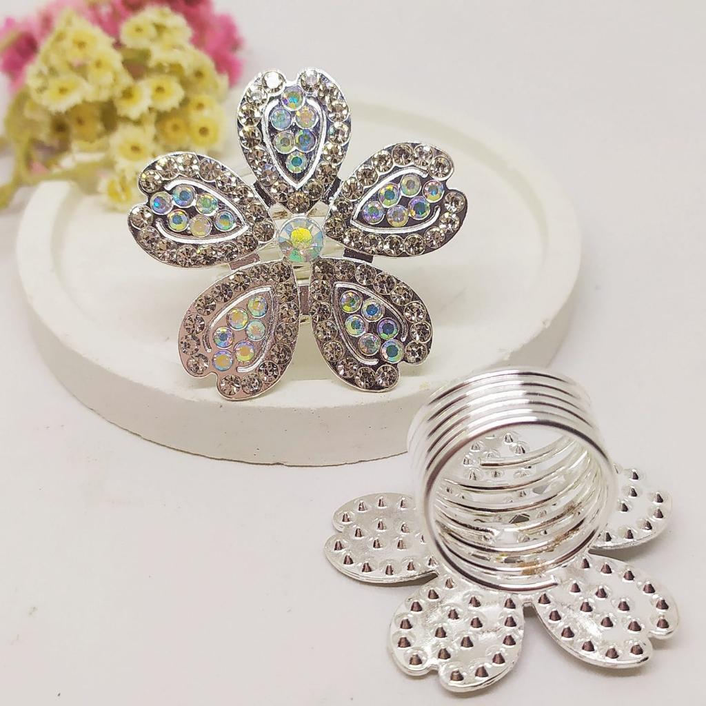 Termurah RING hijab /bros hijab/kolong jilbab/aksesoris hijab-Freesia Bling Silver