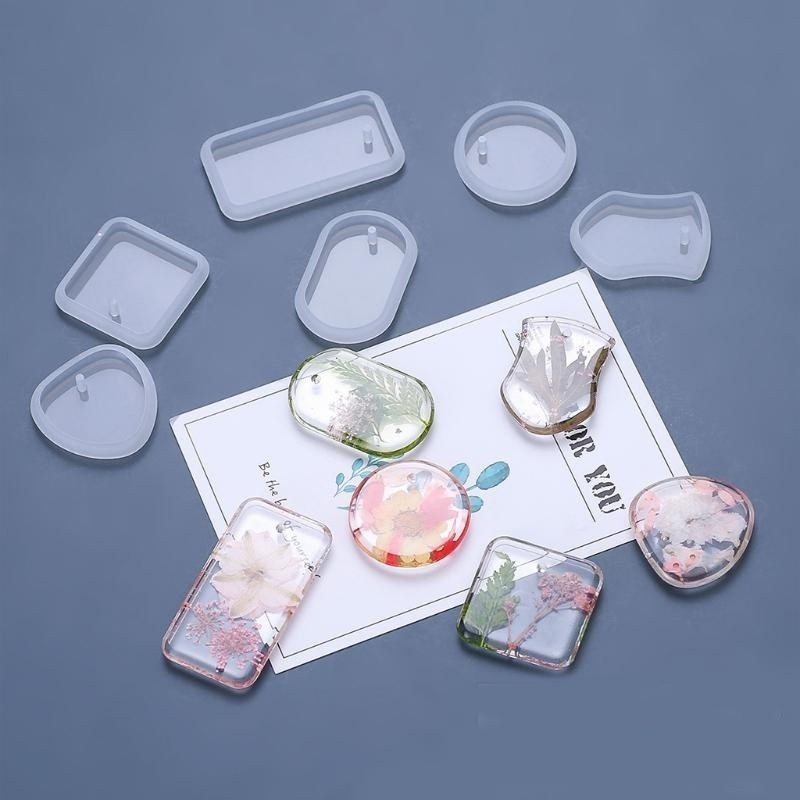 Set 6pcs Cetakan Gantungan Resin Epoxy Silicone Mold Kunci Bahan Silikon UV Karet Lentur Pencetak Pe
