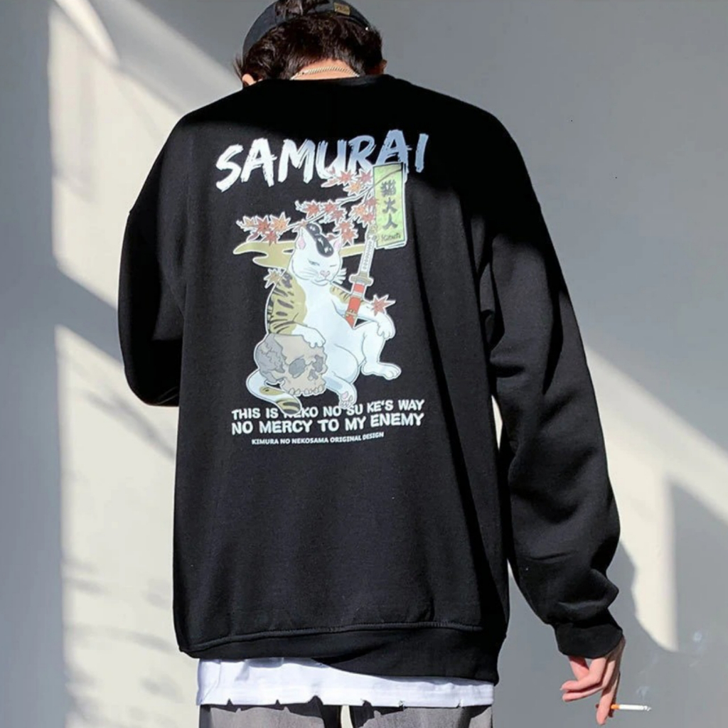 Sweater Crewneck Pria Samuraii Jepang Switer Flecce Big Size M - XXL Crewnek Japanese Style Cewek Co