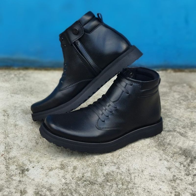 SEPATU PDH PRIA BOOTS ZIPER HITAM DOFF KULIT MAGETAN / SEPATU DINAS