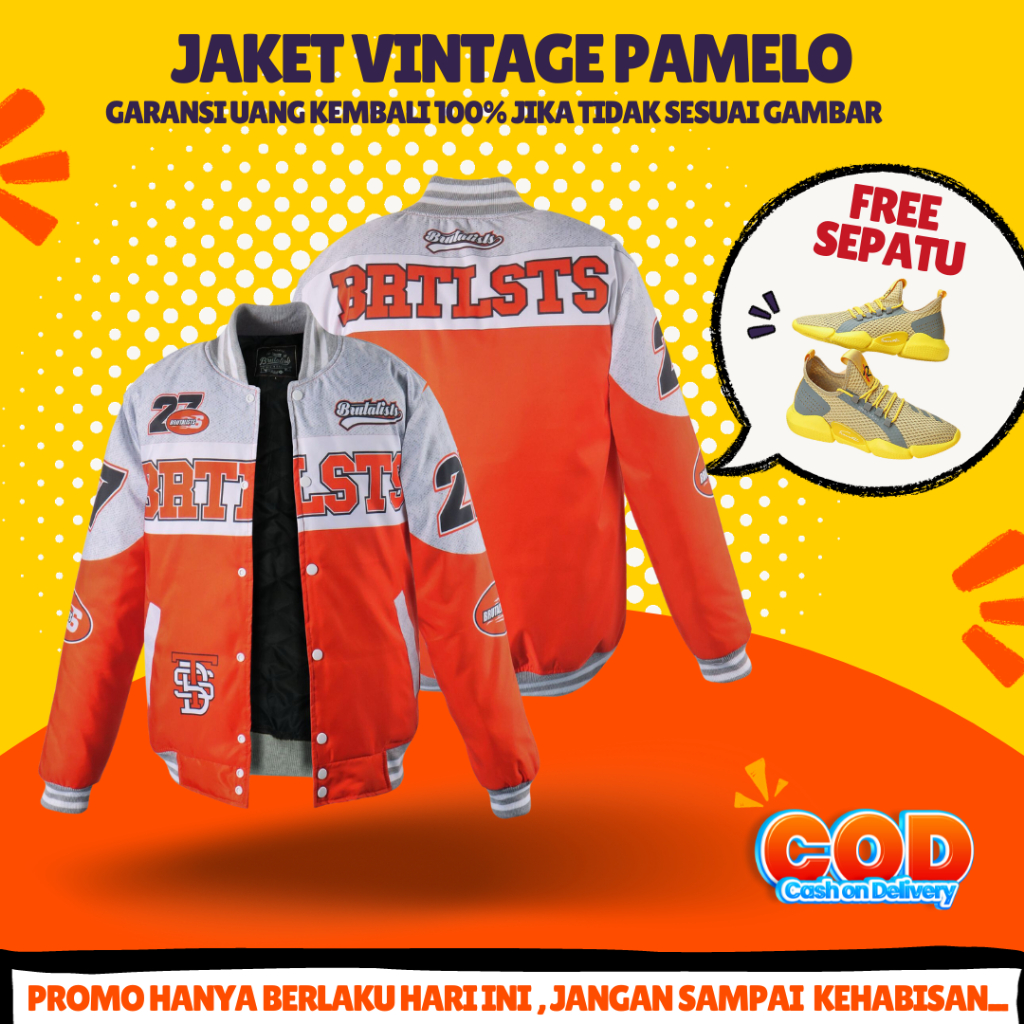 Promo JAKET Vintage Varsity Baseball Bomber Parasut Pria Wanita Dewasa Jacket Rompi Touring Motor De