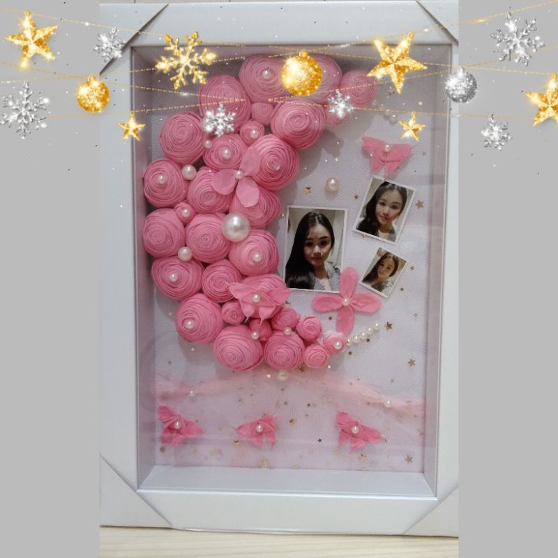 Kado Bingkai Bunga Mawar Kering/ Pink  Bisa Flowers In Frame Termurah  Kado anniversary / Kado ulang