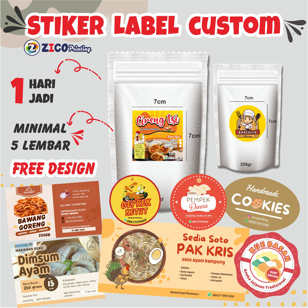 

CETAK STIKER LABEL PRODUK MAKANAN CHROMO A3+ CUTTING (BULAT,KOTAK,OVAL dan CUSTOM)