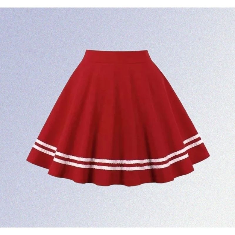 RokPendek List Putih Hitam Merah  Korean Terbaru Rok Pendek