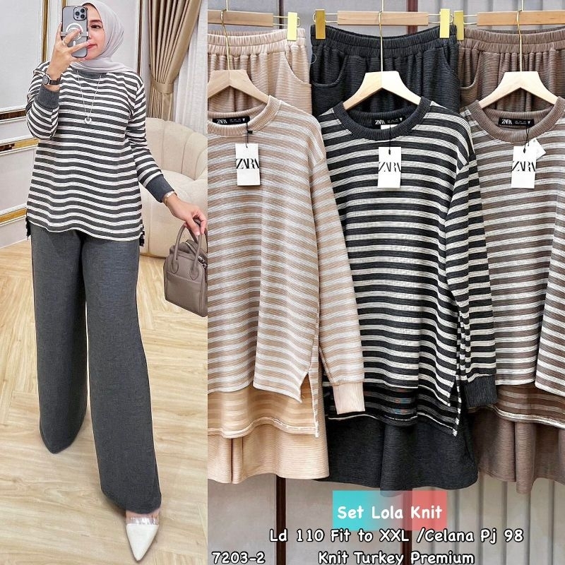 Lola Knit Setelan muslim,set muslim,baju lengan panjang,celana kulot