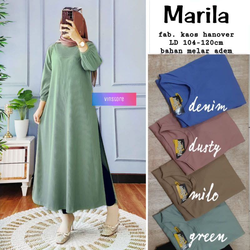 MARILA LONG TUNIK/TUNIK PANJANG WANITA BAHAN KAOS MELAR ADEM BY VINSTORE