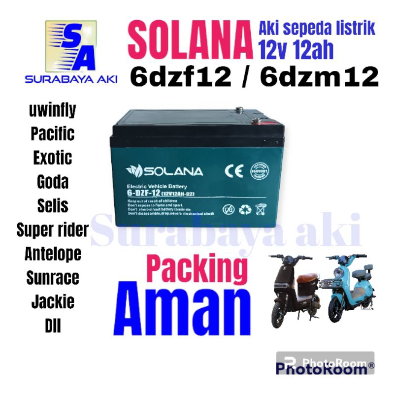 aki selis SOLANA 12ah 6dzm12 6dzf12 AKI SEPEDA LISTRIK 12AH SOLANA PREMIUM 12AH AKI 12V 12AH ASLI 2H
