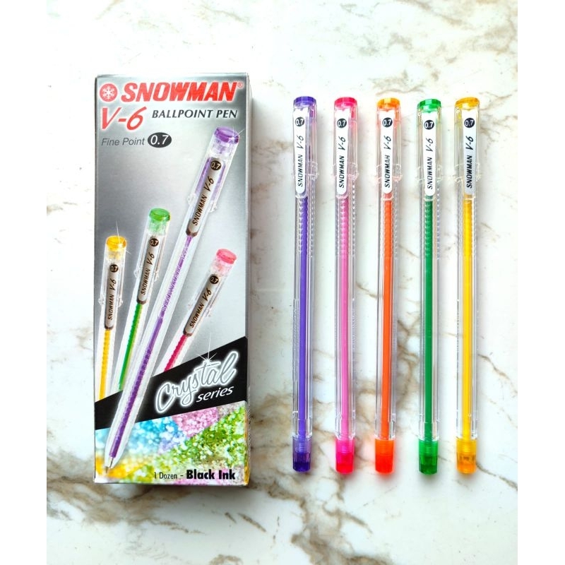 

Pulpen Snowman V-6 Crystal Ballpoint Pen Hitam ( 1 Pack / 12 Pcs )
