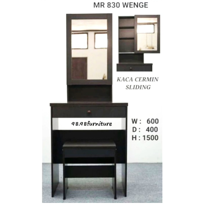 Meja Rias Kaca Sliding 60cm -Kaca Rias Jasmin Include Kursi - Tiolet - Medan