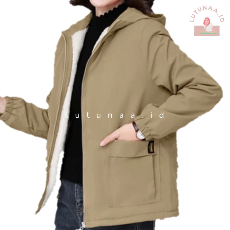 lutunaa.id JAKET WANITA PARKA DALAMAN BULU PARKA BAHAN IMPORT CASUAL MODIS