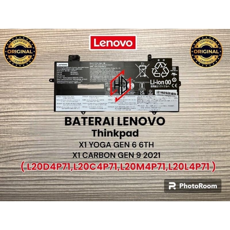 Baterai Lenovo Thinkpad X1 YOGA GEN 6 (L20D4P71, L20C4P71, L20M4P71)