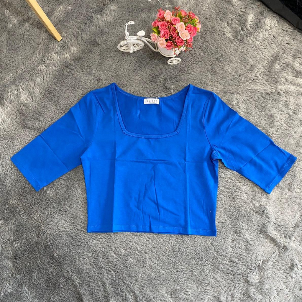 Crop katun import lengan 3/4 premium Wanita Baju Atasan Polos