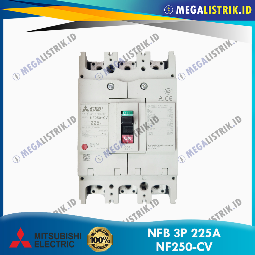 MITSUBISHI NFB 3P 225A NF250-CV / MCCB / NO FUSE BREAKER NF250CV 3 PHASE 225 AMPERE