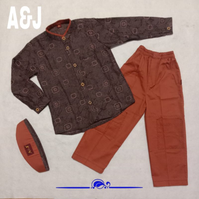 Baju Koko Anak Laki laki Lengan Panjang motif jaguar A&J