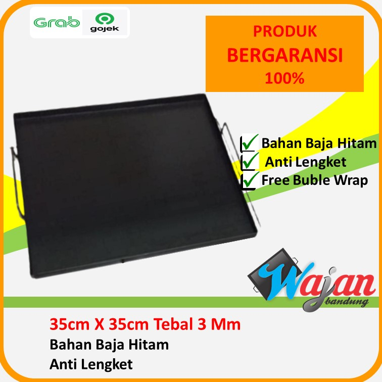Wajan Datar Bandung Terbaru Plat Baja Hitam Roti Bakar Kebab Burger 35x35 tebal