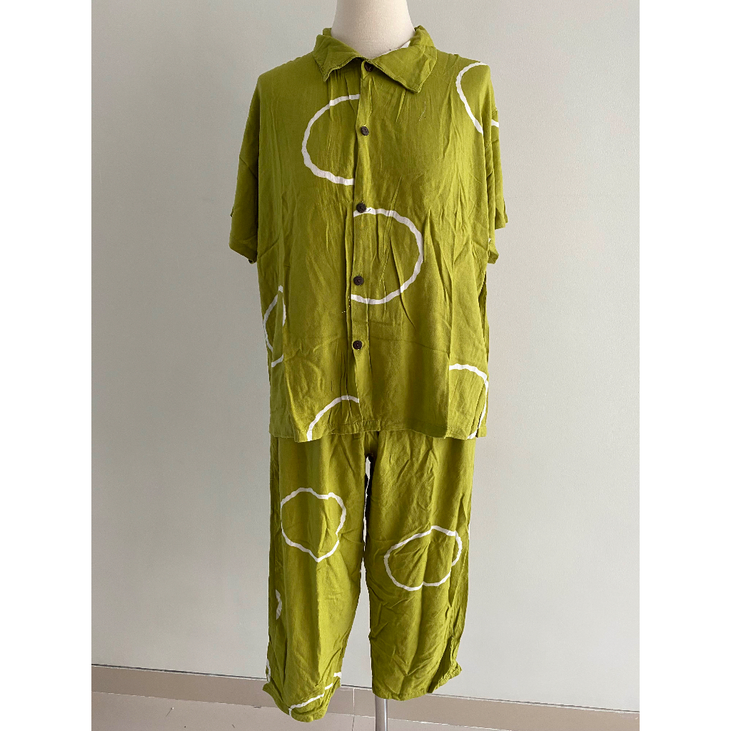 BAJU TIDUR PIYAMA VALENCIA RAYON LARGE JUMBO KAIN DINGIN HIJAU SETELAN BAJU CELANA SET KULOT LENGAN 