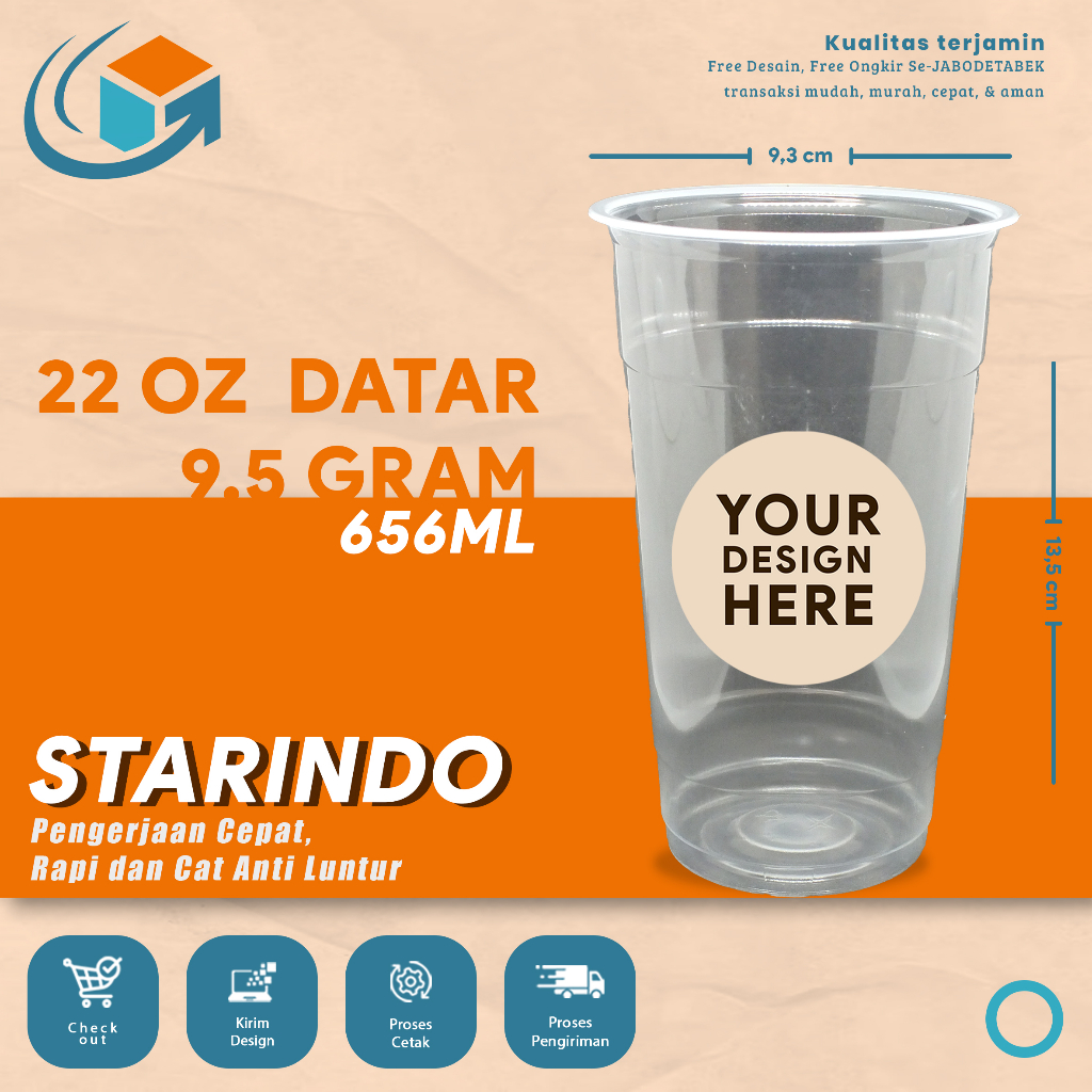 

Sablon Cup / Gelas Plastik - Ukuran 22oz - Starindo - Datar / Oval