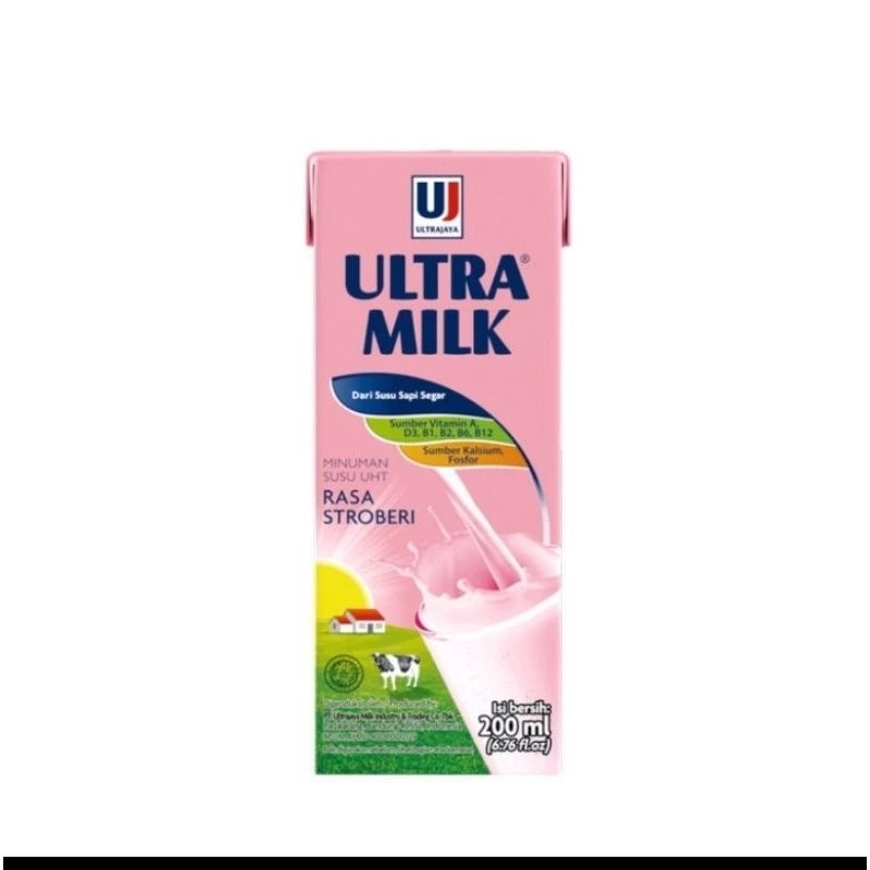 

ultra milk susu uht 200ml rasa strawberry