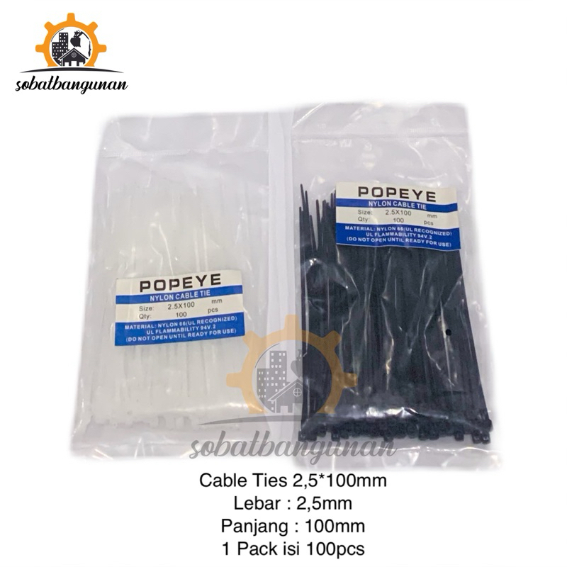 

Cable Ties 10cm / Cable Ties 15cm / Kabel Ties 2,5x100mm / kabel ties 2,5x150mm 1 Pack isi 100