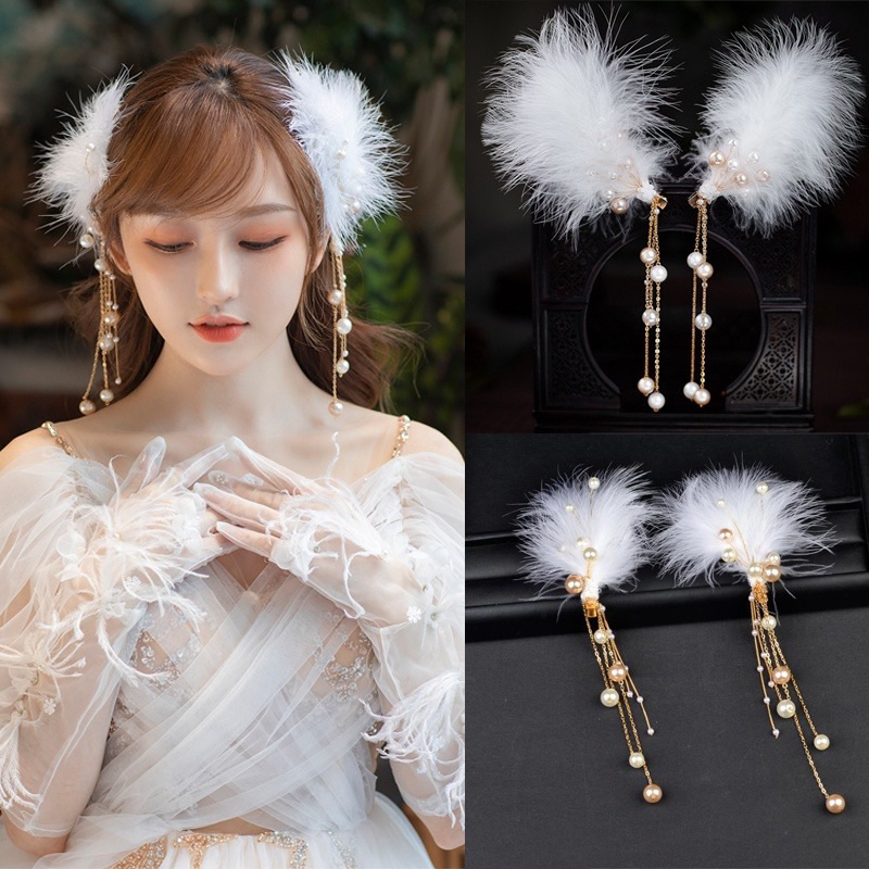 JP 29 - 2pcs/set Korea Bulu Mutiara Rumbai Jepit Rambut Manis Pesta Pernikahan Gadis Klip Rambut jep