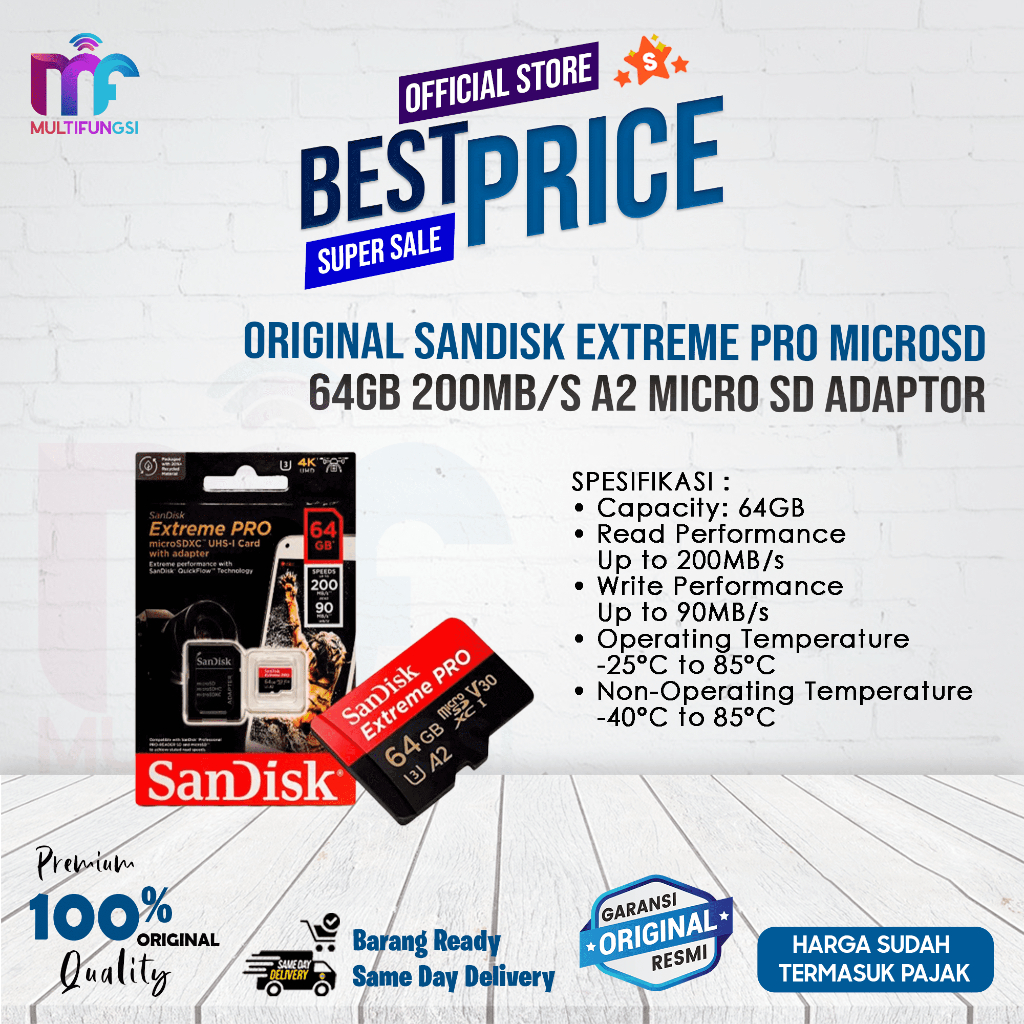 ORIGINAL SANDISK EXTREME PRO MICROSD 64GB 200MB/S A2 MICRO SD ADAPTOR