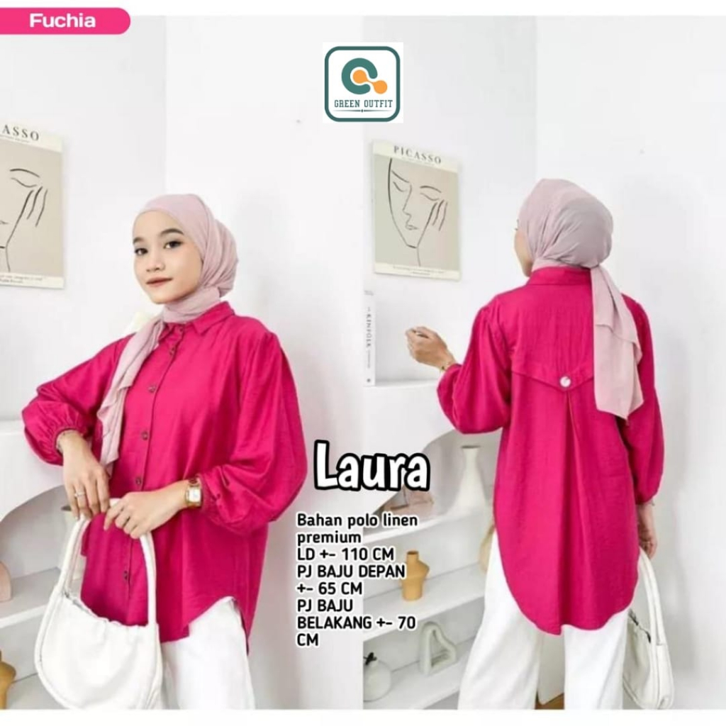 laura-fucia blouse ld 110  bluse blus baju pakaian atasan kemeja polos adem polos jumbo xxl bigsize 
