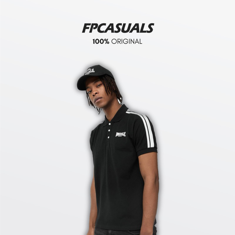 Lonsdale Polo shirt 2 stripe black Authentic Original Resmi