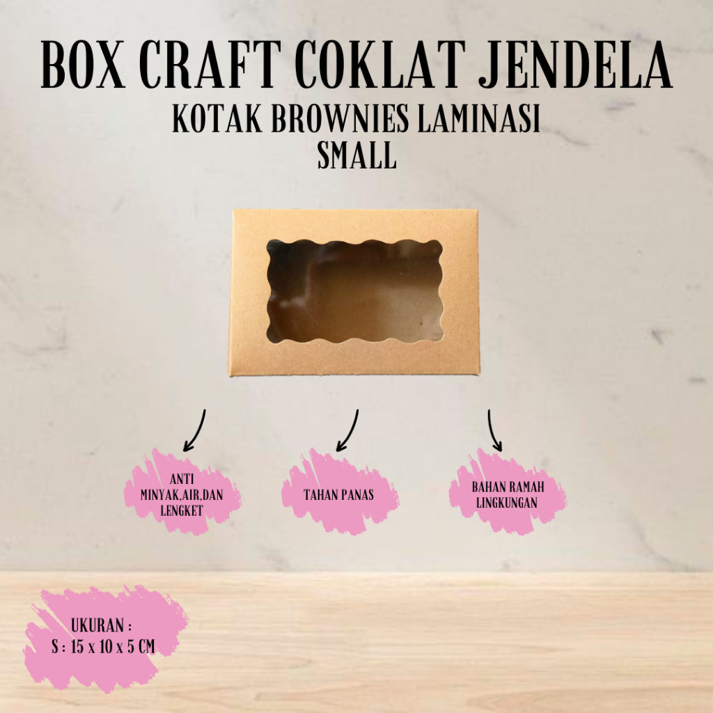 BOX CRAFT COKLAT JENDELA / KOTAK BROWNIES LAMINASI SMALL