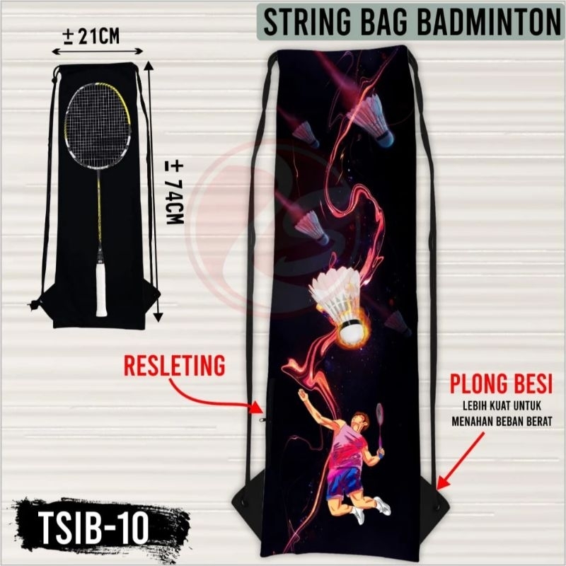 Tas serut raket badminton tas raket bulutangkis motif printing string bag badminton sporty tas raket
