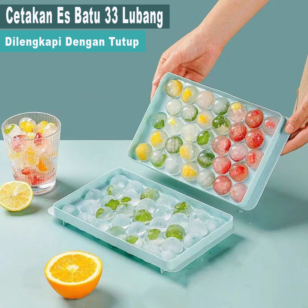 Cetakan Es Batu Bulat 33 Lubang - Penutup Kotak Ice Cube Tray Plastik Ice Cube