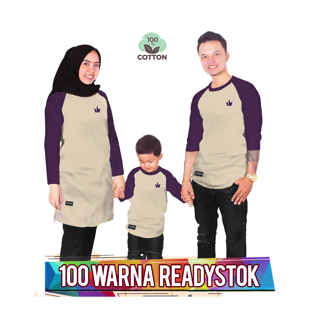 RAGLAN BASIC CREAM UNGU TUA Baju Kaos Keluarga couple anak laki laki perempuan ibu ayah ada ukuran j