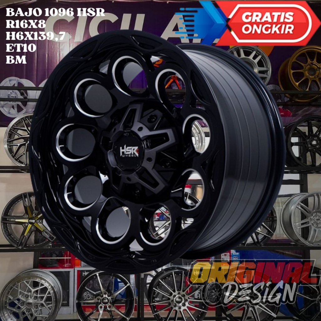 Velg Mobil Ring 16 HSR BAJO R16 Lebar 8 Loabng 6 Et10 Black Milling