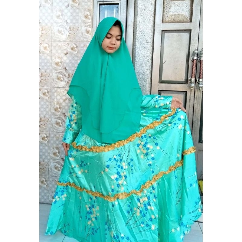 Set Hijab Gamis Mayung Umpak Biru Muda Tosca
