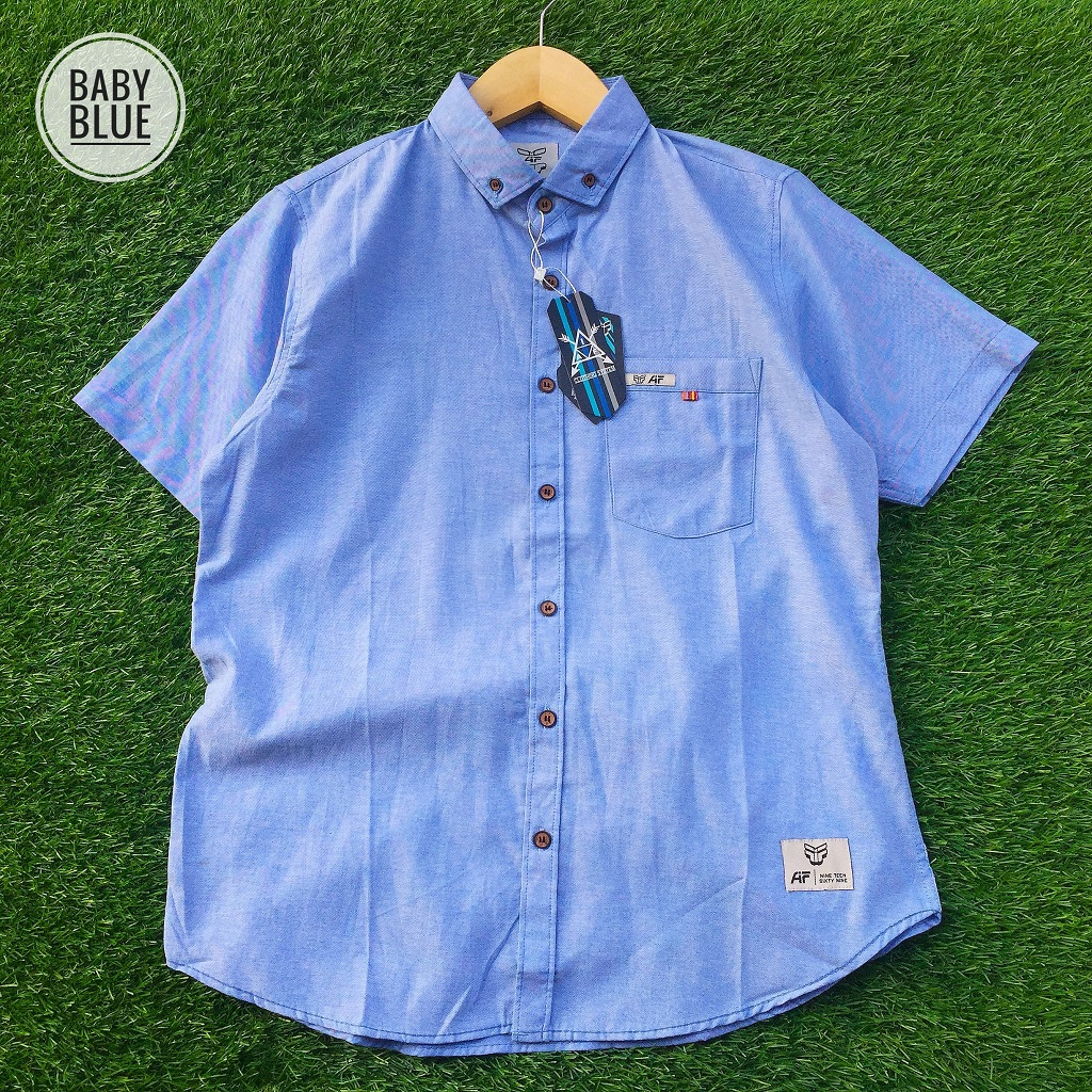 KEMEJA POLOS PRIA LENGAN PENDEK KATUN BABY BLUE