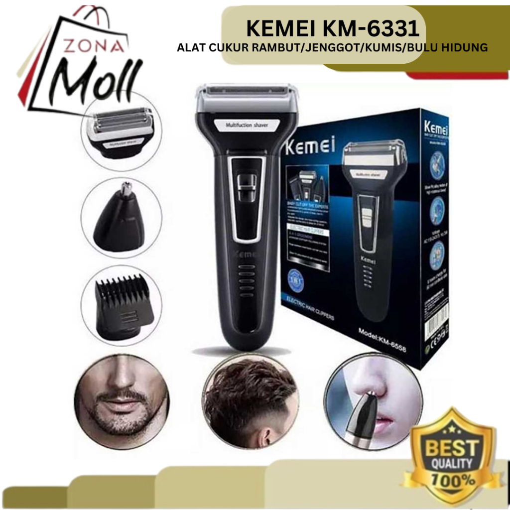 Mesin Pencukur Rambut KEMEI-6331 3in1 Alat Cukur Rambut Kumis Jenggot Bulu Hidung Potong Rambut Cas 
