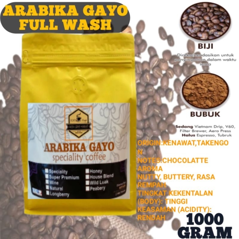 

Kopi Gayo Arabika Fullwash 1kg Biji Kopi bubuk murni Arabica Coffee Aceh asli Original Full Wash PALING ENAK AMAN DI LAMBUNG OLEH OLEH KHAS TOKO OLSHOP BANDA ACEH.