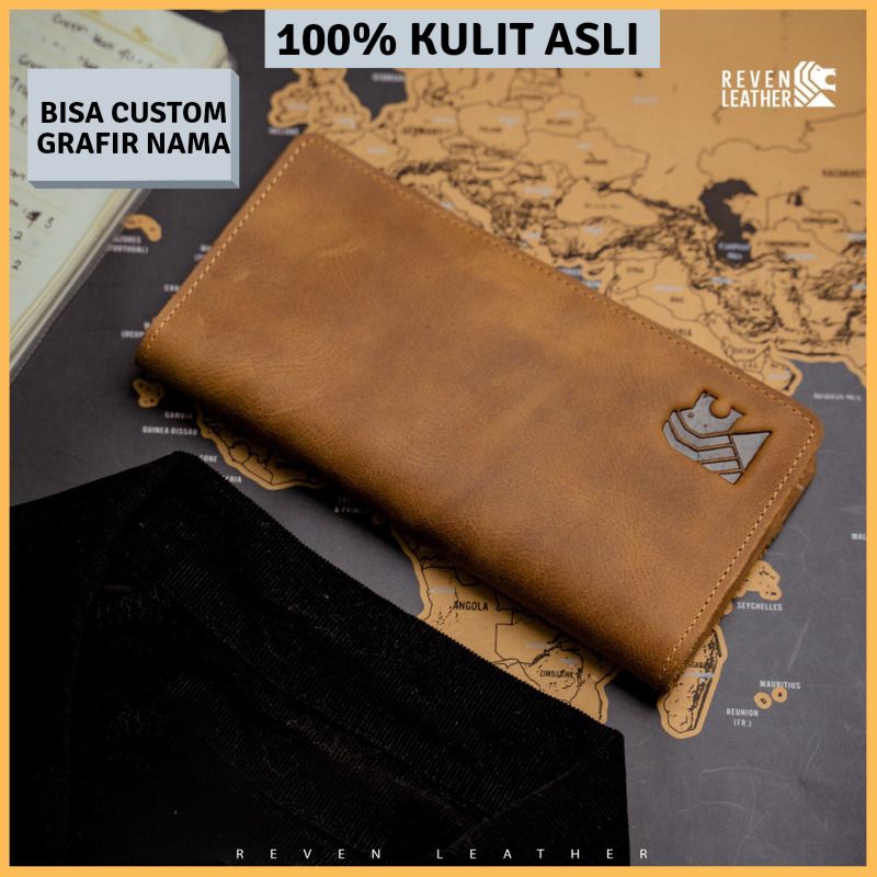 REVEN LEATHER - Dompet Kartu Lipat Panjang Pria Gavin Wallet Bahan Kulit Sapi Asli Crazy Horse 100% 