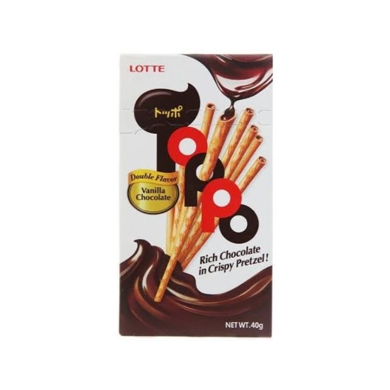 

Lotte Toppo Vanilla Chocolate Stick Isi 12 Pcs | Stik Biskuit Vanila Coklat Crispy Pretzel