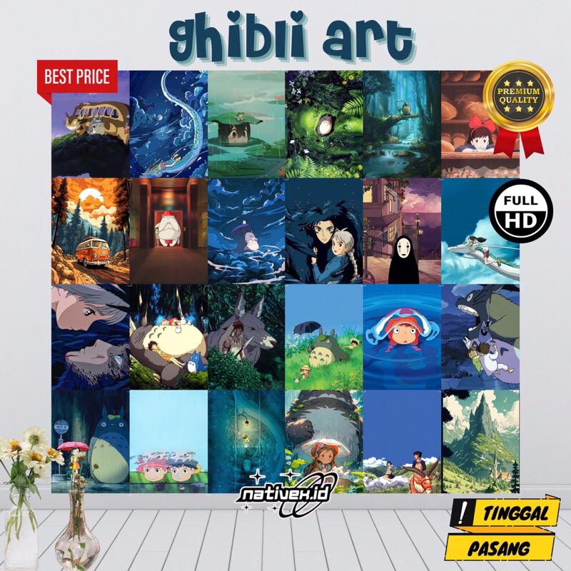 (Isi 24 Pcs) Poster Dinding Aesthetic | Poster Dinding Tema Ghilbi art | Poster Dinding Neon | Poste