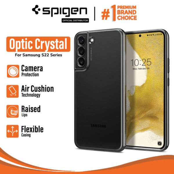 Unik Case Samsung Galaxy S22 Ultra Plus Spigen Optik Crystal Clear Casing - S22 Chrome Gray Limited