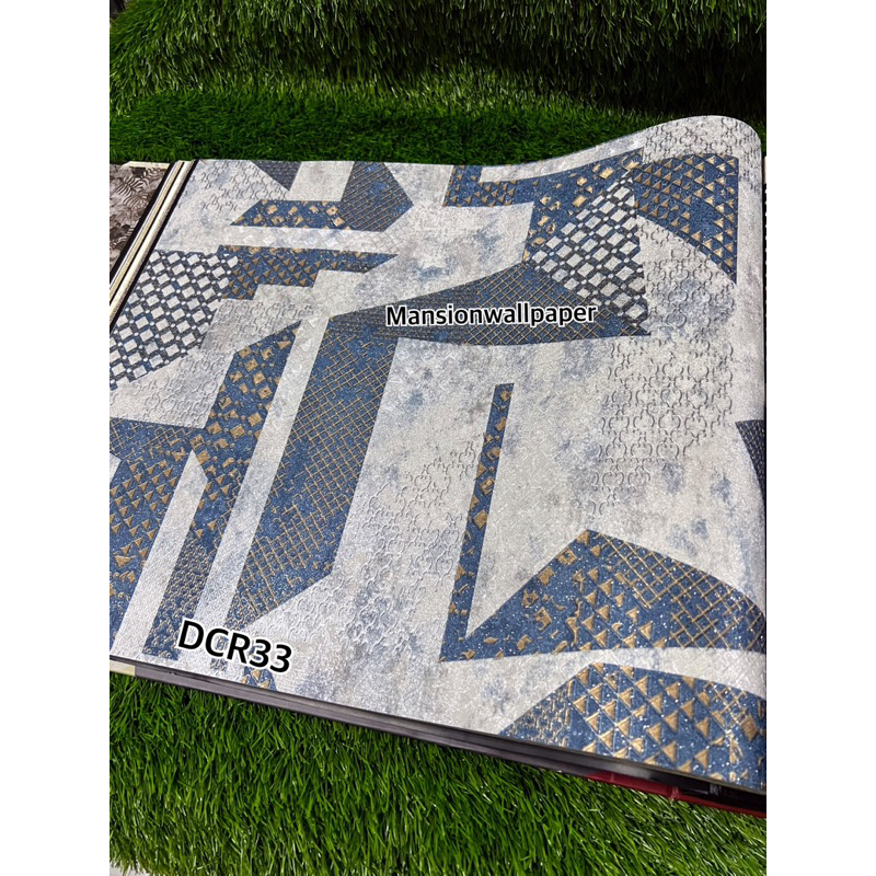 Wallpaper Dinding Geometri Segitiga Abstrak Glitter Biru Hitam Modern